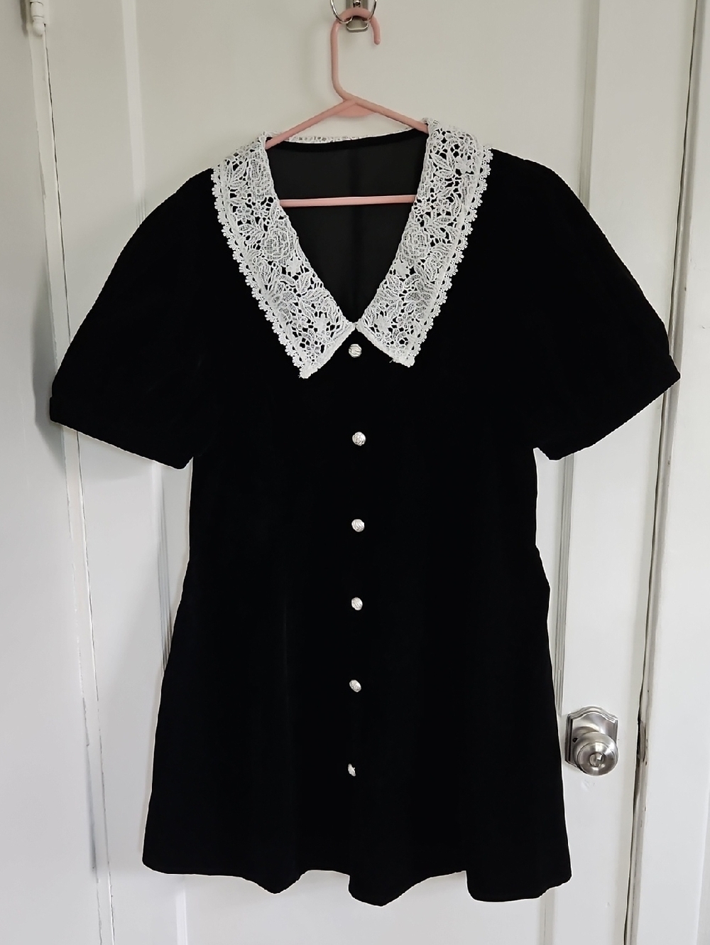 Cider Black Mini Dress with White Lace Collar